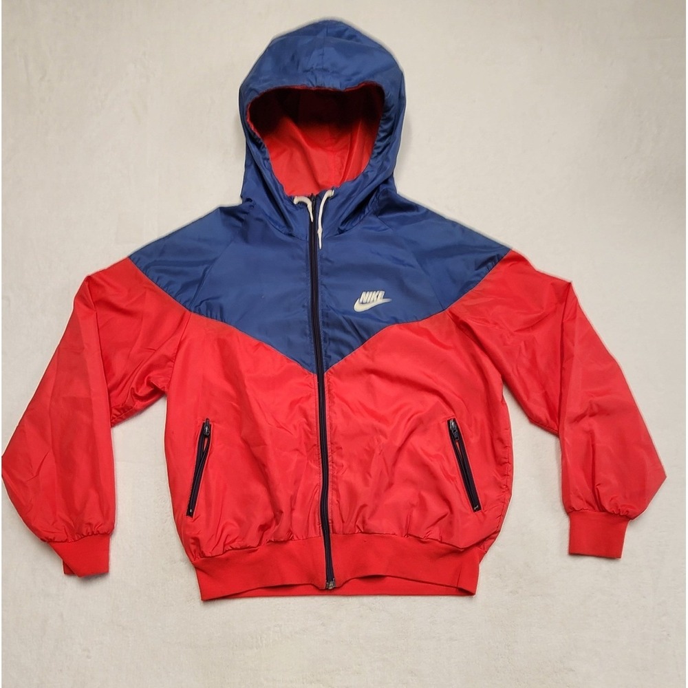 Nike Windrunner Jacket Vintage 80s Blue Red Colorblock Hooded Windbreaker Mens L